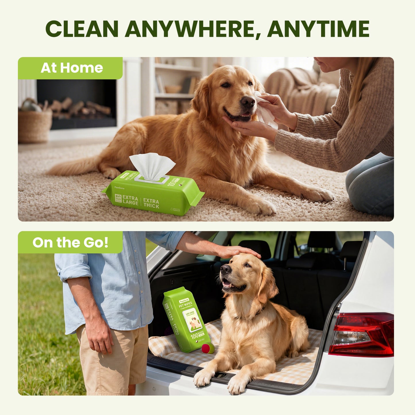 PawSono Hypoallergenic Pet Wipes for Dogs & Cats, Coconut Scented, 100 Count