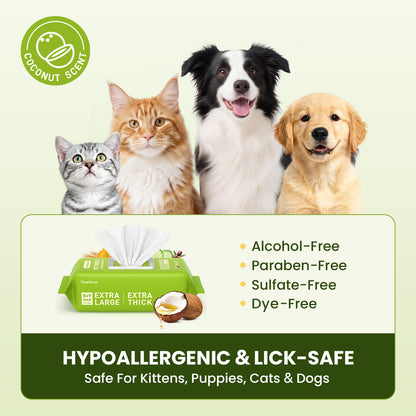 PawSono Hypoallergenic Pet Wipes for Dogs & Cats, Coconut Scented, 100 Count
