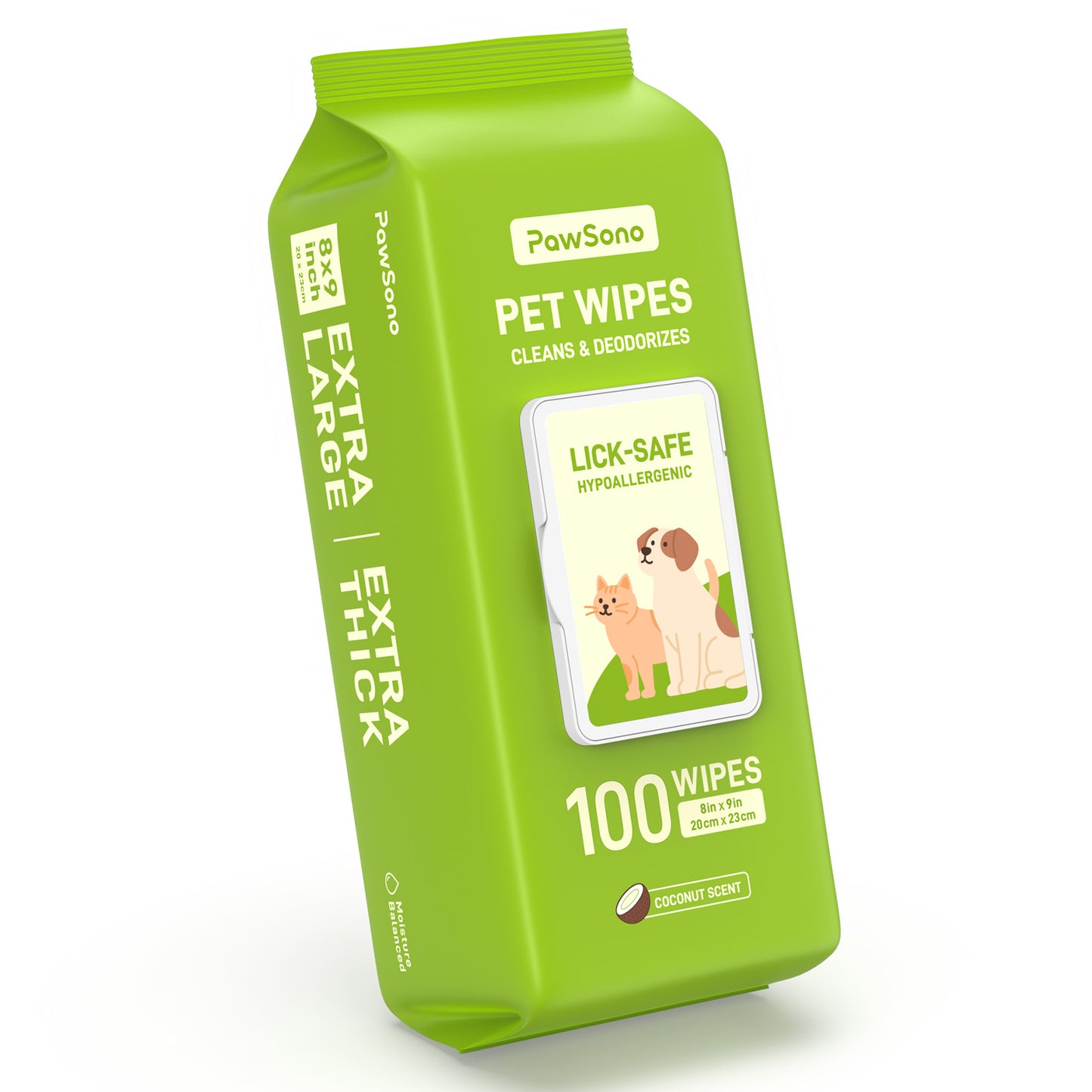 PawSono Hypoallergenic Pet Wipes for Dogs & Cats, Coconut Scented, 100 Count