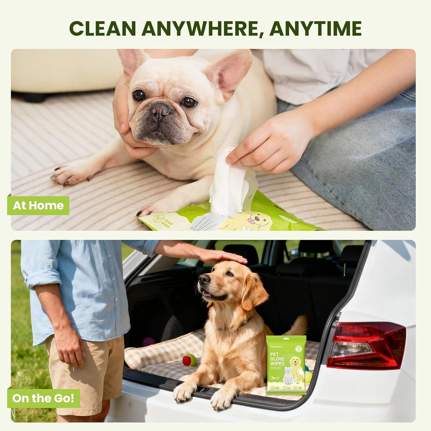 PawSono Pet Cleaning Deodorizing Glove Wipes